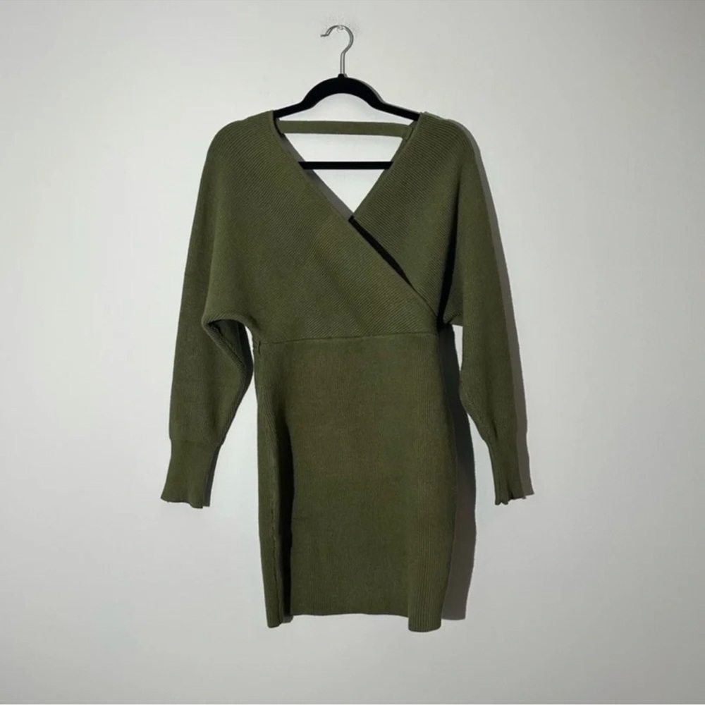 Olive Green Wrap Sweater Dress Size M